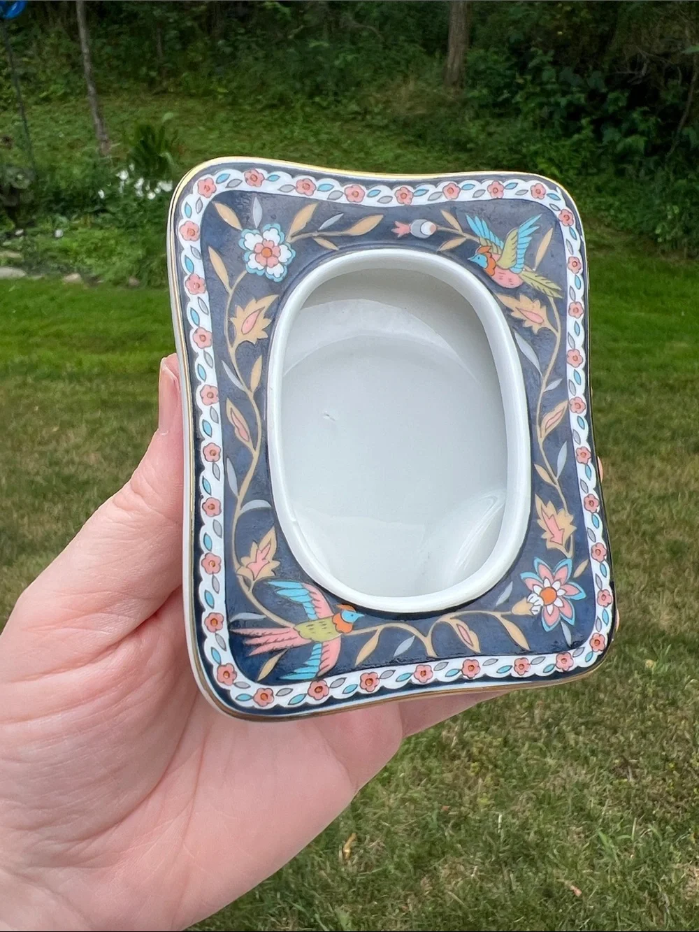 VTG Takahashi Hand Decorated Floral Bird Porcelain Miniature Picture Frame